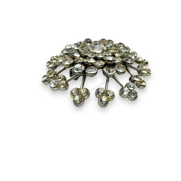 Silver Tone Clear Crystal Riveted Layered Snowflake Star Burst Brooch Vintage - Picture 2 of 8